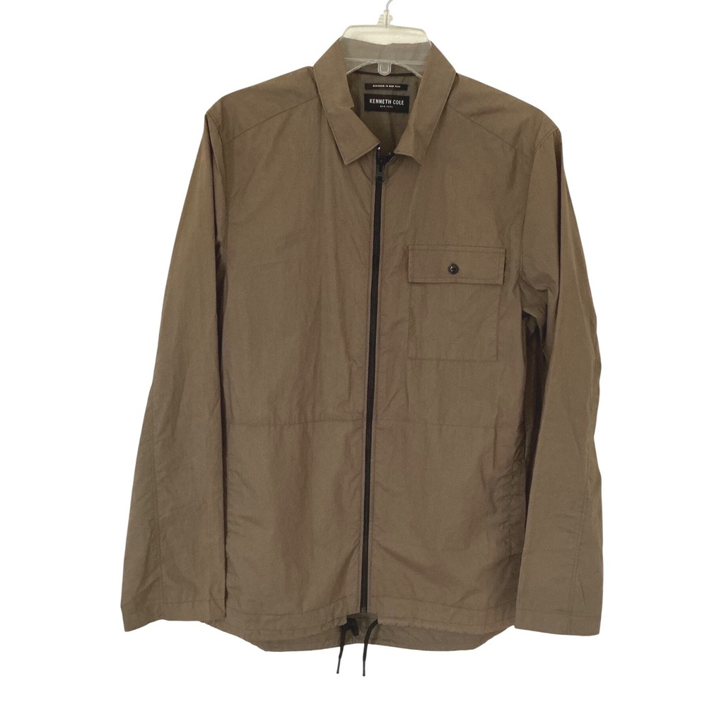 Kenneth Cole New York Mens Small Brown Cotton Full Zip Shirt Jacket Drawstring